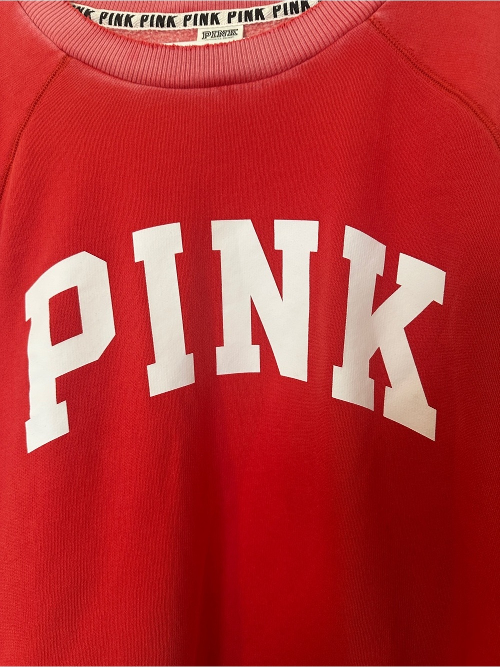 Victorias Secret PINK Red Distressed Logo Crewneck Sweatshirt Size Medium - Picture 5 of 14